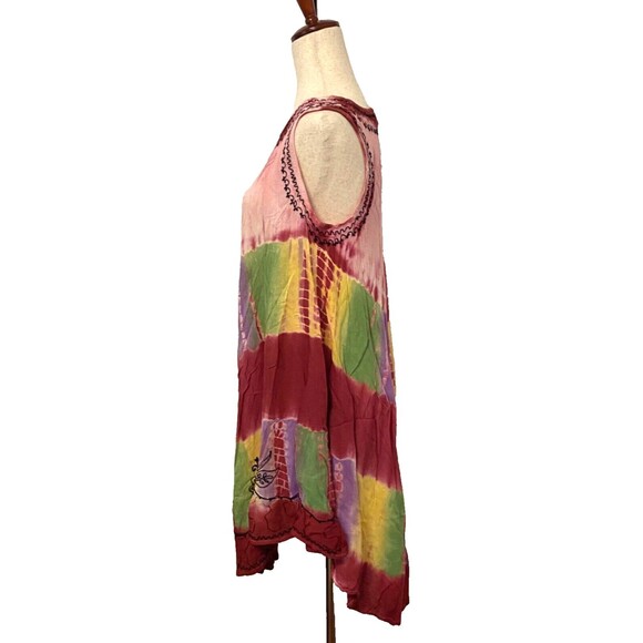 INDIA BOUTIQUE Dress Free Size 100% Rayon Red Colorful Embroidered Boho Hippie - Picture 3 of 11